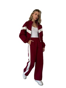 Conjunto Deportivo para Mujer en Color Marrón con Bloques de Color, Sudadera con Cremallera de Manga Larga, Corte Holgado, Estilo Casual para Otoño con Bolsillos Laterales - Product Image 2