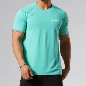 เสื้อยืดคอกลมแขนสั้นทรงเข้ารูปสำหรับผู้ชาย สีพื้น แห้งเร็ว ผ้าถัก โพลีเอสเตอร์ 100% สวมใส่สบาย พิมพ์ลายโลโก้ด้านหน้า - Product Image 1