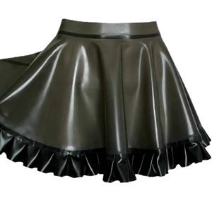 Women <b>PU</b> Leather A-Line Mini <b>Skirt</b> Shiny Solid Color With Ruffles Flared Design Regular Waist All Seasons Wear - Product Image 3