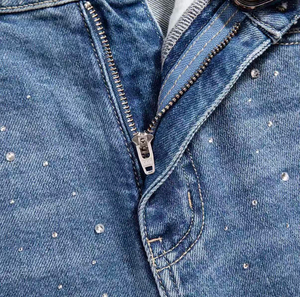 Jean large en denim patchwork à strass pour femme, effet usé, transparent, taille haute, coupe ample, délavage vintage - Product Image 4