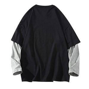 Camiseta Negra Extra Grande para Hombre con Mangas Largas en Contraste Gris, Cuello Redondo, Estilo Casual, Tejido de Algodón, Estilo Urbano - Product Image 2