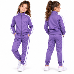 Conjunto Deportivo Personalizado para Niños y Niñas, Traje de Entrenamiento Deportivo de Poliéster con Franja Lateral Única - Product Image 1