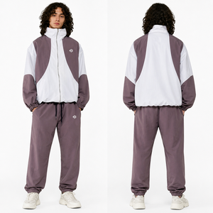 Chaqueta personalizada cortavientos e impermeable al por mayor para hombre, blanca y gris, de alta calidad, de poliéster y nailon, con bloques de color y cuello alto. - Product Image 3