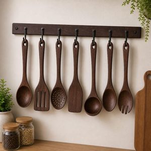 Juego de Utensilios de Cocina de Madera de Acacia y Teca, Resistentes al Calor, Ecológicos, Antiadherentes, Aptos para Lavavajillas y Horno, Solo Lavar a Mano - Product Image 6