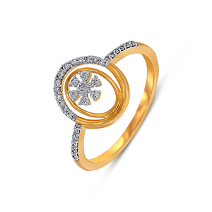 Bague ovale florale Aurora avec diamant central taille brillant et sertissage pavé pour femme, style classique de fiançailles - Product Image 1