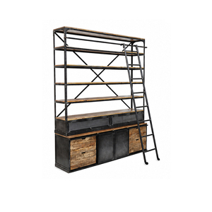 Industrial Metal Wood Bookcase with Ladder 6 <b>Shelves</b> Storage Cabinet Home <b>Office</b> Furniture Modern Design Freestanding - Product Image 5