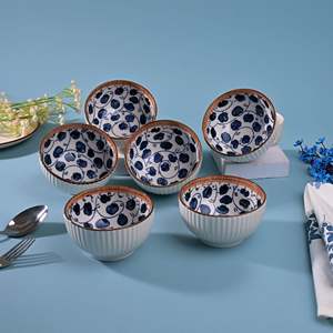 Modern Design Handpainted Ribbed Porcelain Soup Bowls Eco-Friendly <b>Set</b> of 6-<b>Microwave</b> Oven Safe Ceramic Tableware - Product Image 6