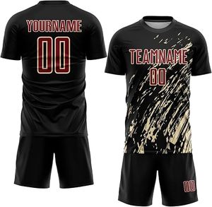 Conjunto de Uniforme de Fútbol Sublimado Personalizado para Hombre, Negro y Rojo, Nombre del Equipo, Número 00, Manga Corta, Ropa Deportiva de Poliéster que Absorbe la Humedad - Product Image 2
