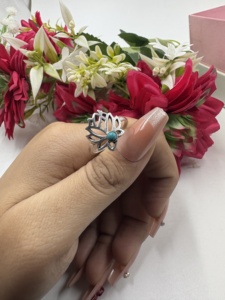 Wholesale Silver <b>Plate</b> Turquoise <b>Ring</b> Leaf Statement Finger <b>Ring</b> Cocktail Party Gemstone Jewelry - Product Image 1