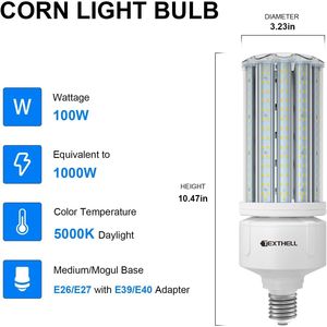 หลอดไฟ LED ขั้ว E26/E39 กำลังไฟ 100 วัตต์ ให้ความสว่าง 15000 ลูเมน เทียบเท่าหลอดเมทัลฮาไลด์ HID CFL 1000 วัตต์ แสงสีขาว 5000K สำหรับใช้ภายใน/ภายนอกอาคาร - Product Image 3