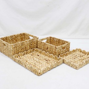 Eco-Friendly Woven Water Hyacinth Rustic <b>Rectangle</b> <b>Storage</b> <b>Basket</b> Set Lid for Home Neatening Organization Multifunction Use - Product Image 1