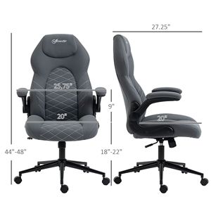 Sedia da Ufficio Grigio Scuro con Schienale Alto, Braccioli Ribaltabili, Altezza Regolabile, Ruote Girevoli e Funzione di Inclinazione (Base in Nylon) - Product Image 3