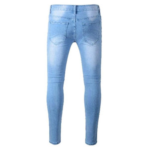 Custom Factory Wholesale Men's Distressed <b>Trouser</b> Designers Trendy Washed <b>Light</b> Blue custom Long Denim Slim Fit Men's Distressed - Product Image 4
