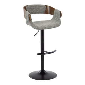 Elisa Mid Century Modern <b>Adjustable</b> Barstool with Swivel Black Metal Walnut Wood Grey Fabric Rounded T <b>Footrest</b> - Product Image 2