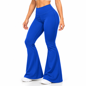 Women Blue <b>High</b> <b>Waisted</b> <b>Flare</b> <b>Leggings</b> Solid Full Length Yoga Pants Gym Workout Activewear Tights - Product Image 3