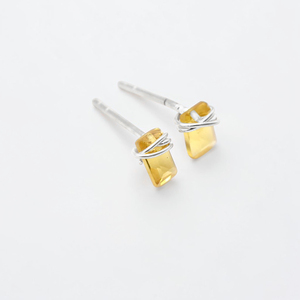 Elevated Minimalist Quartz Citrine <b>Stud</b> Earrings Brass Gemstone Silver Finish Ear <b>Studs</b> Wholesale 2026 Handmade Wearable Art - Product Image 1