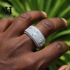 Luxury Scattered Baguette Emerald Cut Diamond Band <b>Ring</b> 14K White Gold Pave Mosaic Eternity <b>Rings</b> <b>Men</b> Women Jewelry - Product Image 1