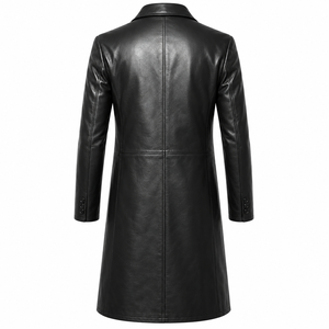 Abrigo Largo de Cuero Genuino Negro para Hombre, Chaqueta Clásica de Cuero con Botones, Prenda Exterior Premium para Invierno, Fabricación OEM ODM - Product Image 2
