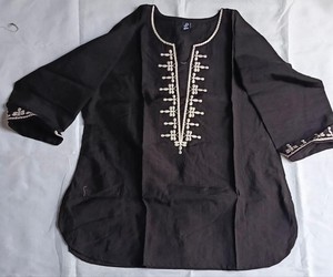 Kurta Tradicional de Algodón para Mujer con Bordado, Corte Holgado, Estilo Informal, Estilo India-Pakistán, para Todas las Temporadas 86845 BLUESTAR- BS...177 - Product Image 3