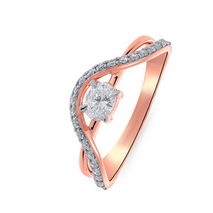 Bague Solitaire Ondulée Éblouissante Plaqué Or Rose de Haute Qualité, Bague de Fiançailles Croisée avec Coupe Ronde, Bijoux de Mode Raffinés pour Femme - Product Image 1