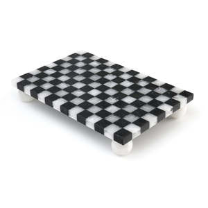 Mesa de Centro Moderna en Blanco y Negro con Patrón de Tablero de Ajedrez, Hecha a Mano con Resina Fundida, Escultura de Gloss Crafts - Product Image 1