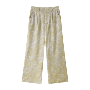 Pantalones de Satén con Estampado Floral de Cintura Alta y Pierna Ancha para Mujer, Pantalones Casuales de Verano de Corte Holgado y Largo Completo - Product Image 1