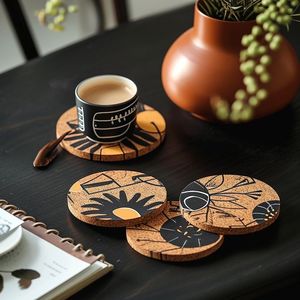 Sous-verres carrés en bois de luxe modernes avec incrustation de marbre, écologiques, personnalisables avec initiales, tapis et dessous de verre antidérapants - Product Image 2