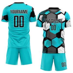 Conjunto de Camiseta de Fútbol para Hombre Adulto, Color Turquesa/Negro/Blanco, Diseño Bloques de Color, Antibacteriano, Transpirable, Protección UV, Secado Rápido - Product Image 1