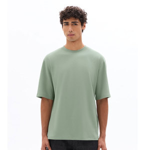 Camiseta de Manga Corta para Hombre, Cuello Redondo, Color Sólido, Algodón Jersey, Corte Regular, Estilo Casual, Verde - Product Image 3