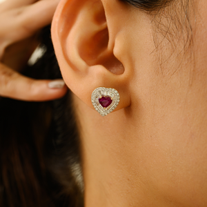 Pendientes de Oro Amarillo de 14K con Rubí y Diamante en Forma de Corazón de 5x5mm, Diseño de Doble Racimo, MOQ Bajo, Regalo de San Valentín, Joyería - Product Image 6