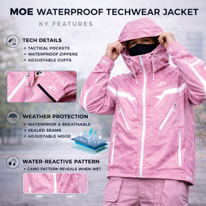 Customize Pink Reflective Windbreaker Color <b>Changing</b> Waterproof Water Reactive Hiking Windbreaker Men's Jackets OEM Supplier USA - Product Image 3