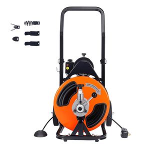 Máquina desatascadora de tuberías de alimentación automática de 100 pies x 1/2 pulgada con 4 cortadores activados por aire para tuberías de 1 a 4 pulgadas, con interruptor de pie para desatascador de alcantarillado - Product Image 1