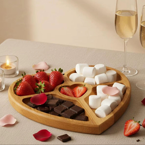 Bandeja de Servir de Madera de Roble Hecha a Mano con Forma de Corazón - Tabla de Aperitivos de Grado Comercial, Diseño Rústico, Regalo Romántico para Parejas - Product Image 1