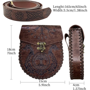 Cinturón Vikingo de Cuero Genuino Hecho a Mano con Bolsa, Cinturón de Cuero con Grabado Celta Medieval, Accesorio para Disfraces LARP - Product Image 6