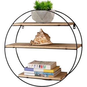 Handcrafted Rustic <b>Round</b> Wood Shelf with Metal <b>Frame</b> | Wholesale B2B - Product Image 2