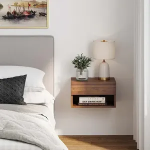 Mesita de Noche Flotante de Pared que Ahorra Espacio con Cajón de Almacenamiento, Gabinete de Madera Marrón, Decoración Moderna para Dormitorio - Product Image 3