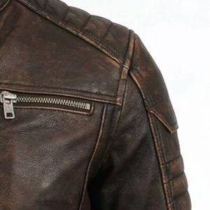 Mens Streetwear Leather Jacket Tanned <b>Stand</b> Collar Winter Custom Design Color ODM Service - Product Image 6