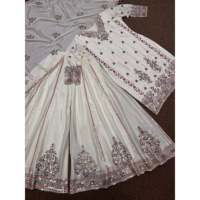 Ensemble blanc pour femmes Designer HK, taille 2XL, haut avec pantalon palazzo et dupatta, broderie au fil et sequins