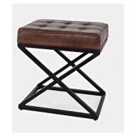 Best-seller Pouf design moderne marron en similicuir avec base en métal, tabouret industriel en similicuir, pouf pour le salon