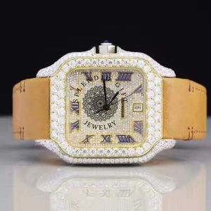 Reloj de Cuarzo Analógico Cuadrado de Lujo con Pedrería, Correa de Moissanita, Cristal de Zafiro y Esfera con Números Romanos, un Regalo Espléndido - Product Image 1
