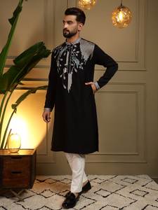 Nouvelle collection de kurtas en soie pour hommes, vêtements ethniques de créateurs, broderies, ensemble pyjama, grandes tailles disponibles, pour les fêtes - Product Image 2