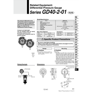 Modèle de jauge de pression différentielle SMC Pneumatics GD40-2-01 service d'exécution manuel - Product Image 2
