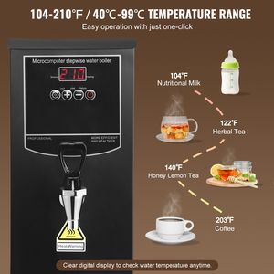 Hervidor de Agua Eléctrico Comercial de 1500W, Calentamiento Rápido, Dispensador de Agua Caliente con Tubo de Calentamiento de Acero Inoxidable 316 para Bebidas - Product Image 3