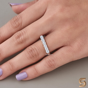 Anillo de barra con 6 diamantes en oro blanco de 14 quilates, minimalista y elegante, para mujer, aniversario, compromiso, moda - Product Image 2