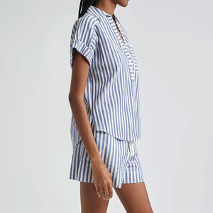 ชุดเซ็ต 2 ชิ้น สำหรับผู้หญิง รุ่น 2k26 All Seasons แขนสั้น คอกลม สีน้ำเงินขาวล้วน ผ้าฝ้ายซาติน 100% ระบายอากาศได้ดี เหมาะสำหรับใส่ในชีวิตประจำวัน ทำงาน หรือใส่ลำลอง - Product Image 3