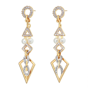 Designer Drop Earrings Combo 8-Trendy Geometric & Number Patterns with Zircon and Pearl Stainless Steel Party Jewelry - Product Image 2