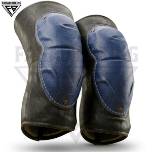 Genouillères de protection en cuir véritable bleu-noir, rembourrées, réglables, légères et robustes, pour l'entraînement sportif et le MMA - Product Image 2