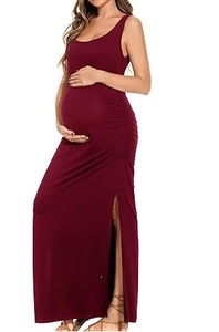 Vestido de Maternidad para Lactancia, Color Granate, Liso, para Uso en Exteriores, Traje de Lactancia, Vestido Largo hasta el Suelo, Transpirable - Product Image 4