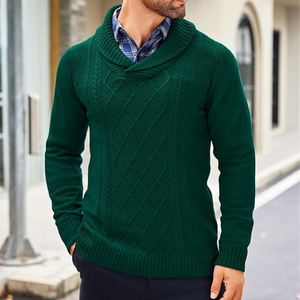 Men's Green Knitted <b>Argyle</b> Pattern Pullover <b>Sweater</b> Full Sleeve Regular Fit Autumn Wear - Product Image 1