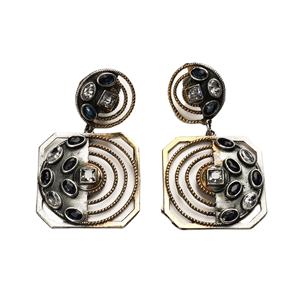 Pendientes Colgantes Étnicos Hechos a Mano de Latón Chapado en Oro y Plata con Engaste de Zirconia, Plata Antigua, Regalo para Fiesta para Mujer - Product Image 1